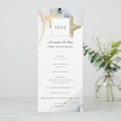 GOLD DUSKY BLUE STARFISH WEDDING CEREMONY PROGRAMM MENU (Staand voorkant)