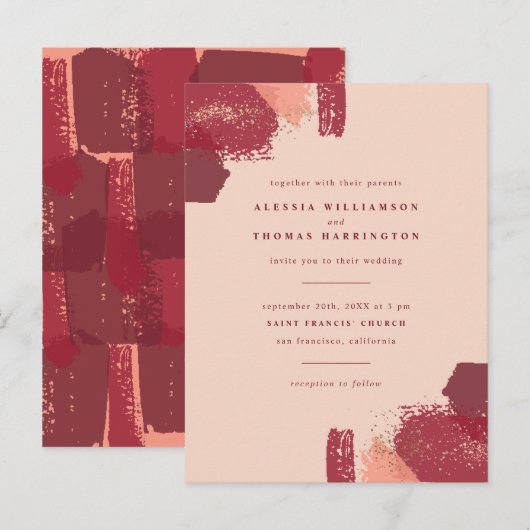 Gold Dust & Autumn Painterly Strokes Wedding Uitnodiging Briefkaart (Voorkant / Achterkant)