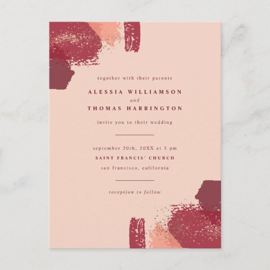 Gold Dust & Autumn Painterly Strokes Wedding Uitnodiging Briefkaart (Voorkant)