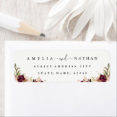 Gold Dust Burgundy Floral Waterverf Wedding Etiket (Insitu)