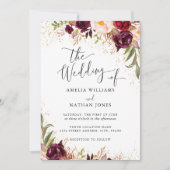Gold Dust Burgundy Floral Waterverf Wedding Kaart (Voorkant)