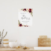 Gold Dust Burgundy Floral Welcome Wedding Poster (Keuken)