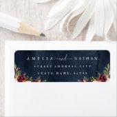 Gold Dust Burgundy Navy Floral Waterverf Wedding Etiket (Insitu)