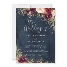 Gold Dust Burgundy Navy Floral Waterverf Wedding