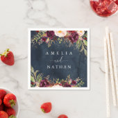 Gold Dust Burgundy Navy Floral Waterverf Wedding Servet (Insitu)