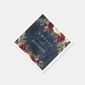 Gold Dust Burgundy Navy Floral Waterverf Wedding Servet (Hoek)