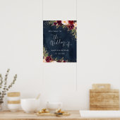 Gold Dust Burgundy Navy Floral Welkom bruiloft Poster (Keuken)
