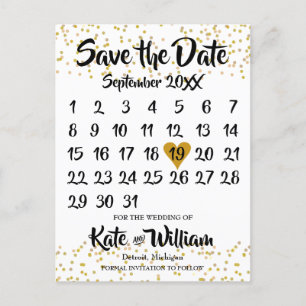 Gold Dust Confetti Calendar Save the Date Photo Aankondigingskaart
