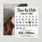 Gold Dust Confetti Calendar Sla de datum op Foto Aankondigingskaart (Voorkant / Achterkant)