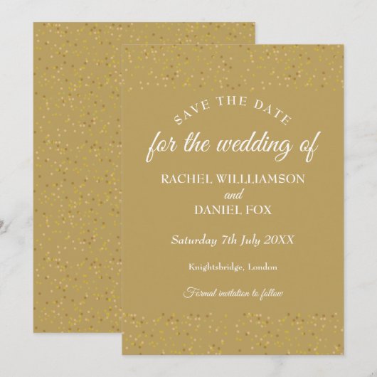 Gold Dust Confetti Wedding Save the Date Kaart (Voorkant / Achterkant)