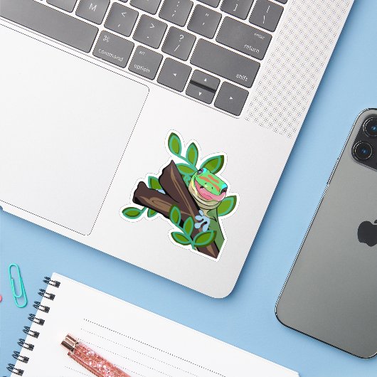 GOLD DUST DAY GECKO STICKER (Laptop met iPhone)