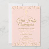 Gold Dust First Heilige Communie Blush Pink Kaart (Voorkant)