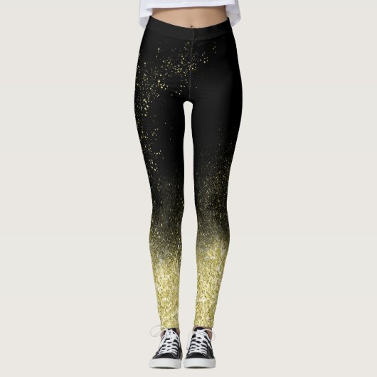 Gold Dust Glitter Black Kerstfeest Fun Trendy Part Leggings (Voorkant)