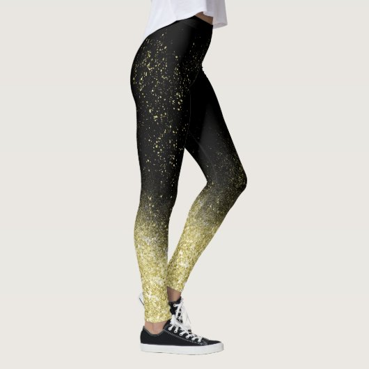 Gold Dust Glitter Black Kerstfeest Fun Trendy Part Leggings (Rechts)
