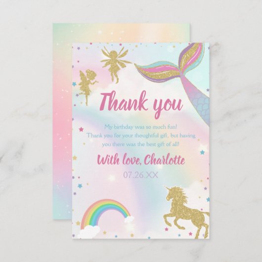 Gold Dust Magical Unicorn Fairy Mermaid Birthday Bedankkaart (Voorkant / Achterkant)