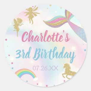 Gold Dust Magical Unicorn Fairy Mermaid Birthday Ronde Sticker