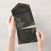 Gold Dust & Outlines Wedding Black/Gold ID835 All In One Uitnodiging (Afscheurbaar)