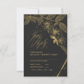Gold Dust & Outlines Wedding Black/Gold ID835 RSVP Kaartje (Voorkant)
