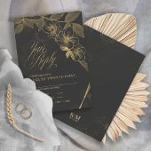 Gold Dust & Outlines Wedding Black/Gold ID835 RSVP Kaartje