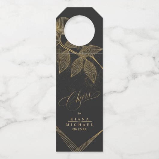 Gold Dust & Outlines Wedding Cheers Blk/Gld ID835 Flessenhanger (Voorkant)