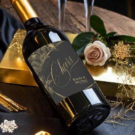 Gold Dust & Outlines Wedding Cheers Blk/Gld ID835 Wijn Etiket