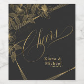 Gold Dust & Outlines Wedding Cheers Blk/Gld ID835 Wijn Etiket (Enkel label)