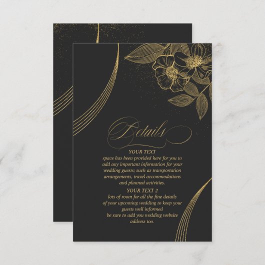 Gold Dust & Outlines Wedding Details Blk/Gld ID835 Informatiekaartje (Voorkant / Achterkant)