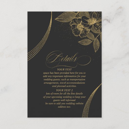 Gold Dust & Outlines Wedding Details Blk/Gld ID835 Informatiekaartje (Voorkant)