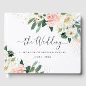 Gold Dust Peach Blush Floral Waterverf Weddenschap Gastenboek (Voorkant)