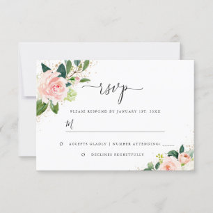 Gold Dust Peach Blush Floral Waterverf Weddenschap RSVP Kaartje