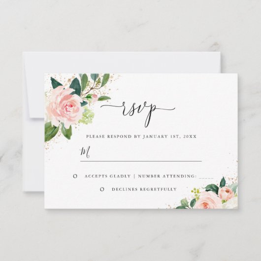 Gold Dust Peach Blush Floral Waterverf Weddenschap RSVP Kaartje (Voorkant)
