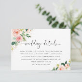 Gold Dust Peach Blush Floral Wedding Details Kaart (Staand voorkant)