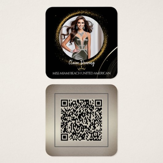 Gold Dust QR Code Photo Profile Card Vierkante Visitekaartjes (Voorkant /achterkant)