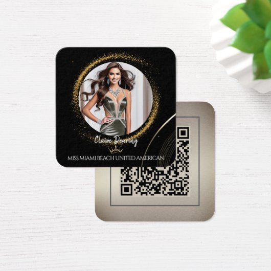 Gold Dust QR Code Photo Profile Card Vierkante Visitekaartjes (Bureau)