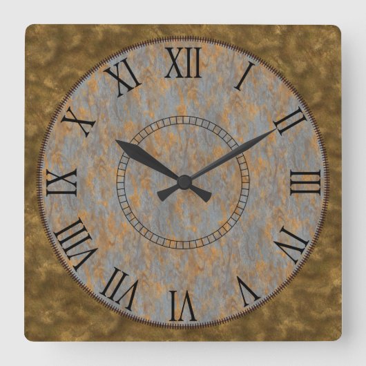 Gold Dust & Rust Roman Numeral Vierkante Klok (Voorkant)