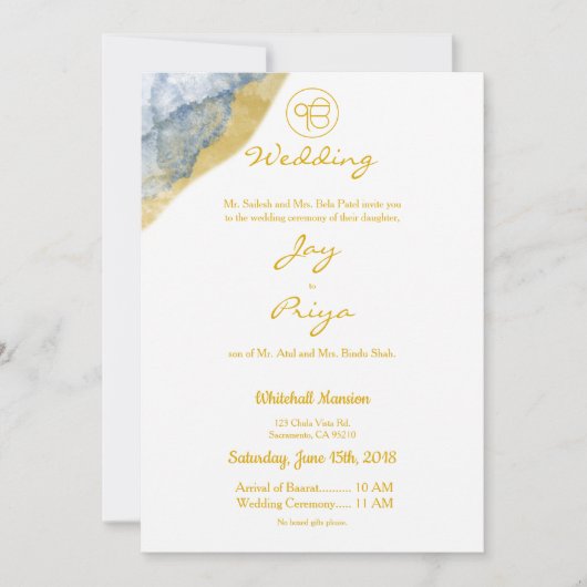 Gold Dust Simple Modern Sikh Ik Onkar Uitnodiging (Voorkant)