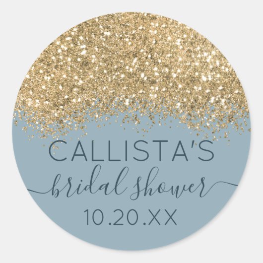 Gold Dusty Blue Glitter Confetti Vrijgezellenfeest Ronde Sticker (Voorkant)
