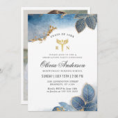 Gold Dusty Blue PHOTO Nursing School Afstuderen Kaart (Voorkant / Achterkant)