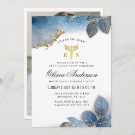 Gold Dusty Blue PHOTO Nursing School Afstuderen Kaart
