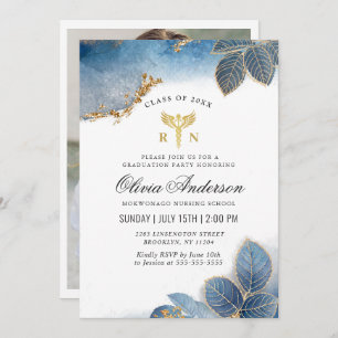 Gold Dusty Blue PHOTO Nursing School Afstuderen Kaart