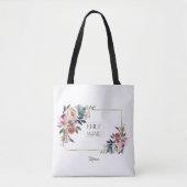 Gold Dusty Blue Pink Floral Bloom Wedding Tote Bag (Voorkant)
