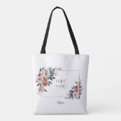 Gold Dusty Blue Pink Floral Bloom Wedding Tote Bag (Achterkant)