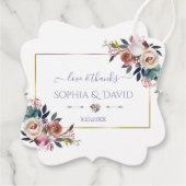 Gold Dusty Blue Pink Floral Gold Monogram Weddensc Bedankjes Labels (Achterkant)