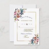 Gold Dusty Blue Pink Floral | Weddenschap RSVP (Voorkant)