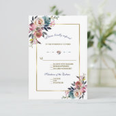 Gold Dusty Blue Pink Floral | Weddenschap RSVP (Staand voorkant)