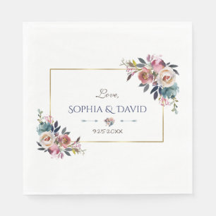 Gold Dusty Blue Pink Floral Wedding Servet