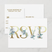 Gold Dusty Blue Waterverf Wedding Elegant Floral Uitnodiging Briefkaart (Voorkant / Achterkant)