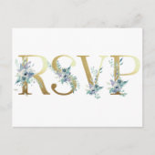 Gold Dusty Blue Waterverf Wedding Elegant Floral Uitnodiging Briefkaart (Voorkant)