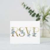 Gold Dusty Blue Waterverf Wedding Elegant Floral Uitnodiging Briefkaart (Staand voorkant)