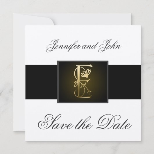 Gold E Monogram sparen de Datum Mededelingen van d Save The Date (Voorkant)